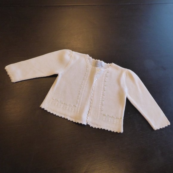 Emma Morgan Baby Girl 3 MO White Knit Sweater Cardigan w/ Tiny Emboridery Roses - Picture 8 of 9
